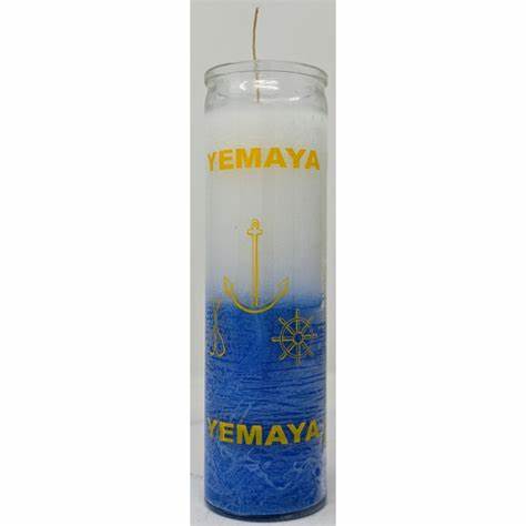Orisha Yemaya/Yemoja 7 Day 2 Color Unscented Candle in Glass